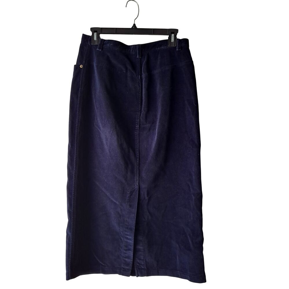 Jones New York Sport Midi Pencil Skirt 100% Cotton Dark Wash Velvet Navy Size 12 - Picture 2 of 8